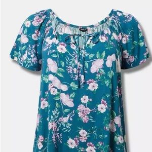 Torrid Teal Floral Blouse